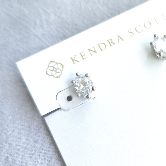 Kendra Scott Cailin Silver Stud Earrings White Crystal NEW - Picture 2 of 4
